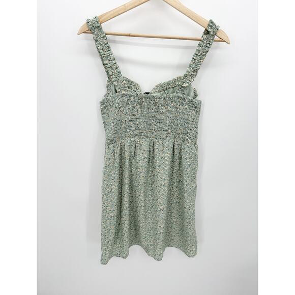 Very J Mint Green Micro Floral Smocked Lined Mini Summer Dress Women's Large NWT - Picture 2 of 9
